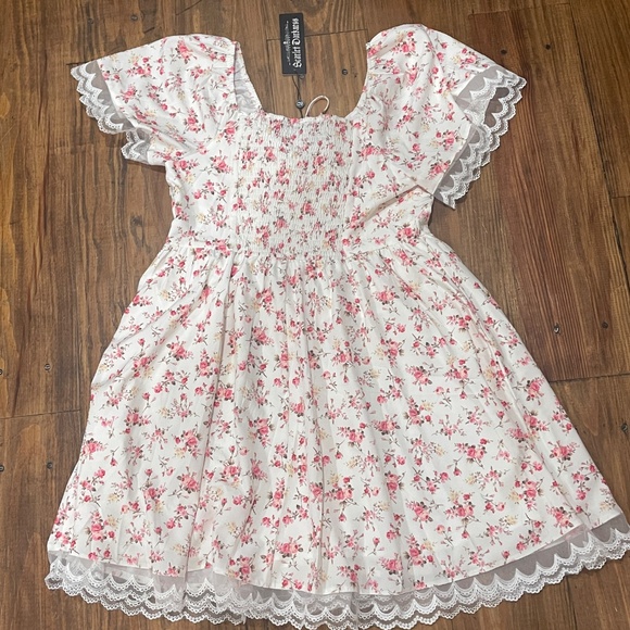 NEW! Scarlet Darkness Floral Midi Cottagecore Dress Corset Lace Trim XL Pockets - Picture 8 of 11